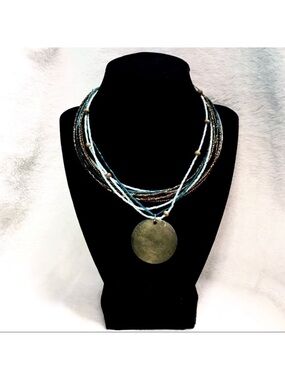 Beaded Fashion Necklace with Wooden Pendant